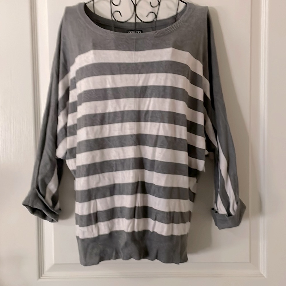 Express scoop neck striped grey and white sweater